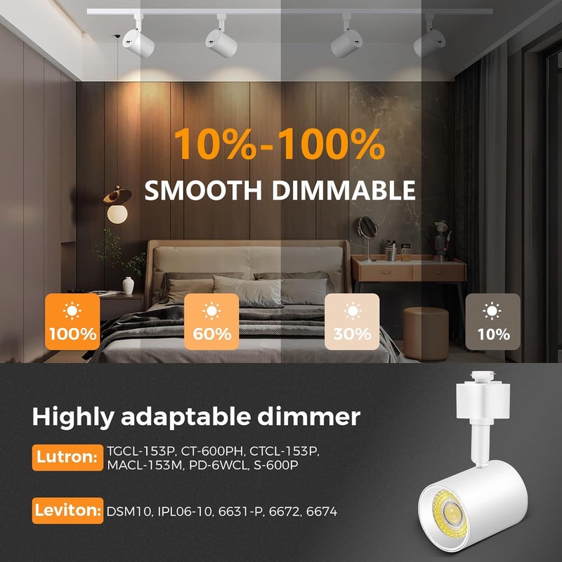 VANoopee رؤوس إضاءة مسار LED قابلة للتعتيم بخمسة ألوان نوع J، 2700K-6000K، خالية من الوميض CRI90+، 24°، 10W، 800lm، أبيض غير لامع، عبوة من 6 - Image 4